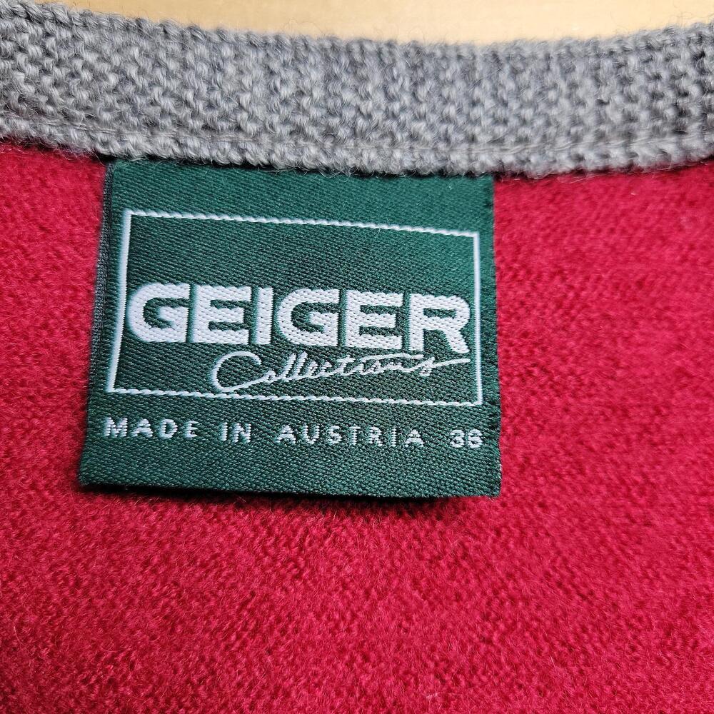 GEIGER Sweater 38 Red Wool Embroidered Goats Nature Button Up Jacket Austria - Picture 8 of 9